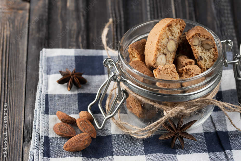 Fototapeta premium Traditional italian Christmas New Year dry cookies biscuits biscotti cantuccini. Biscotti di Prato.