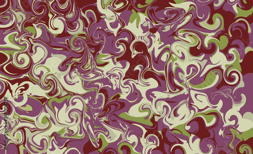 Liquid abstract texture. Swirling paint effect. Vector illustration. Marble abstract background. Green, brown and purple colors