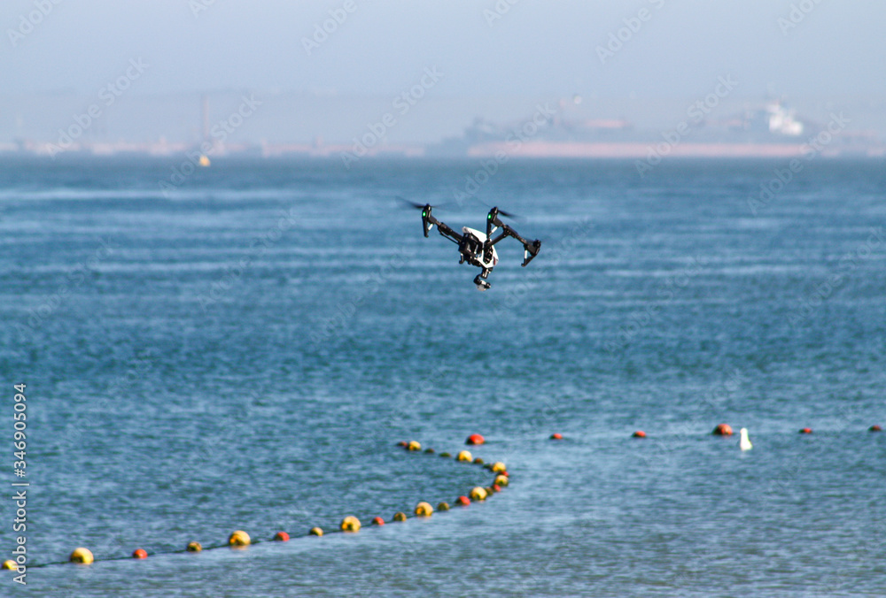 Drone flying over the bay