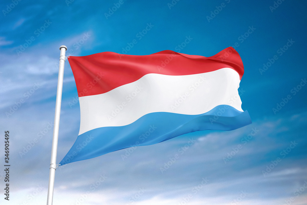 Luxembourg flag waving sky background 3D illustration