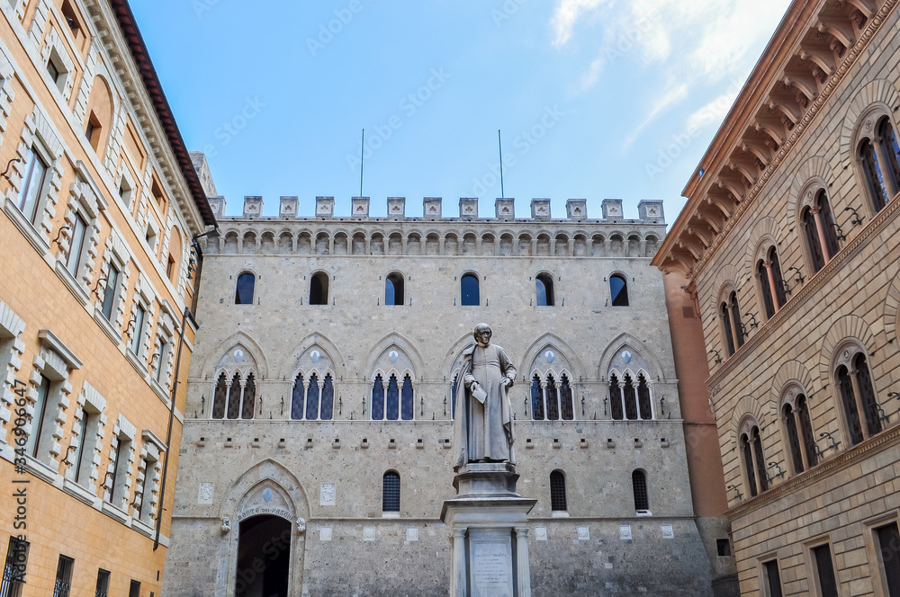 Sallustio Bandini monument on Piazza Salimbeni square, Siena, Italy