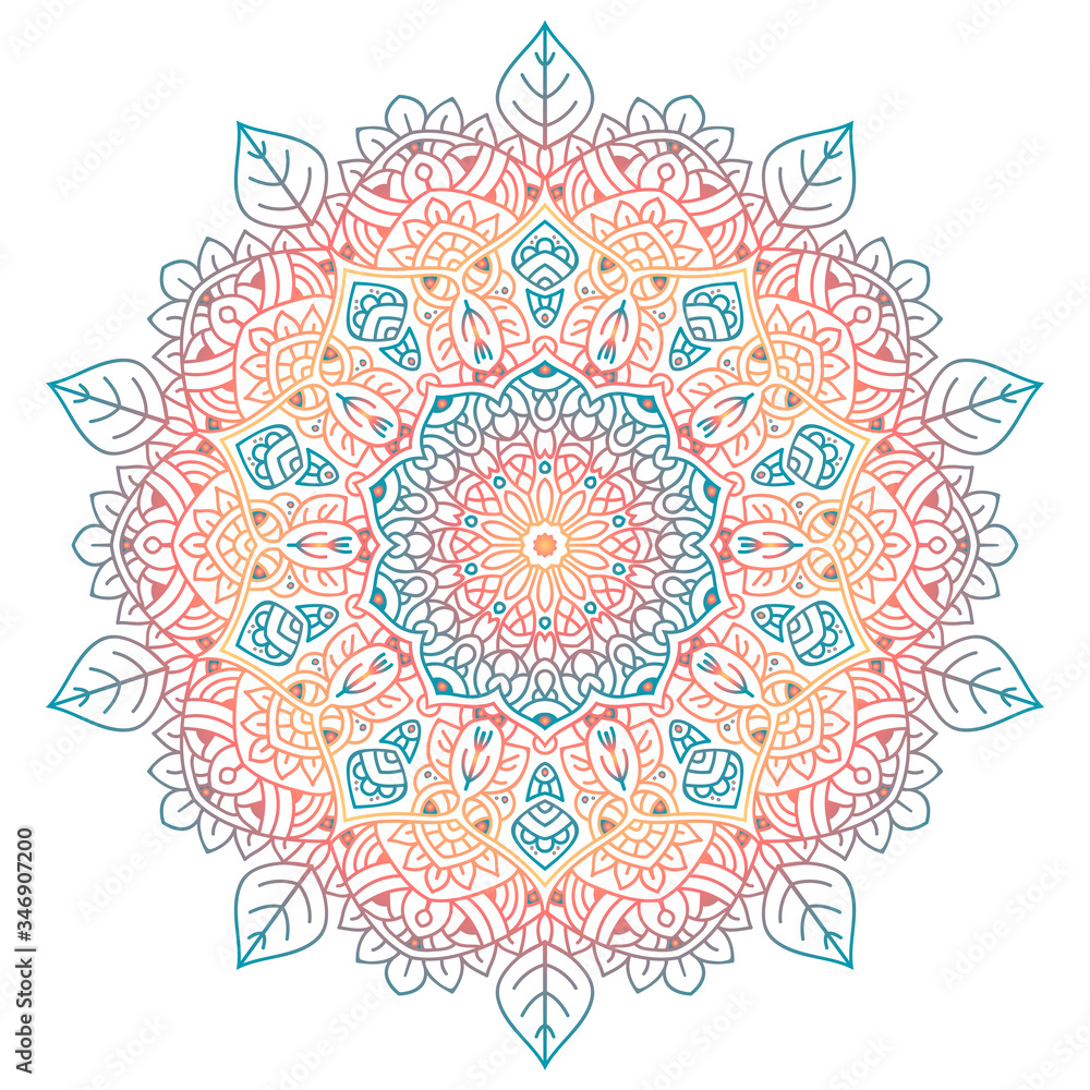 Vector round abstract circle. Mandala style. Decorative element, colored circular design element.