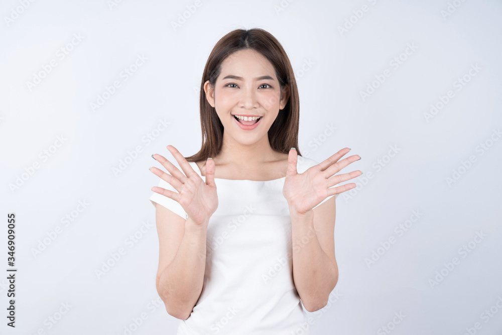 Surprised shocked excited asian woman face, White background studio. Surprised shocked excited asian woman face, White background studio.