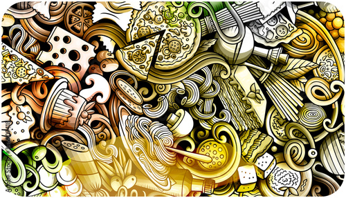 Italian food hand drawn doodle banner. Cartoon detailed flyer.