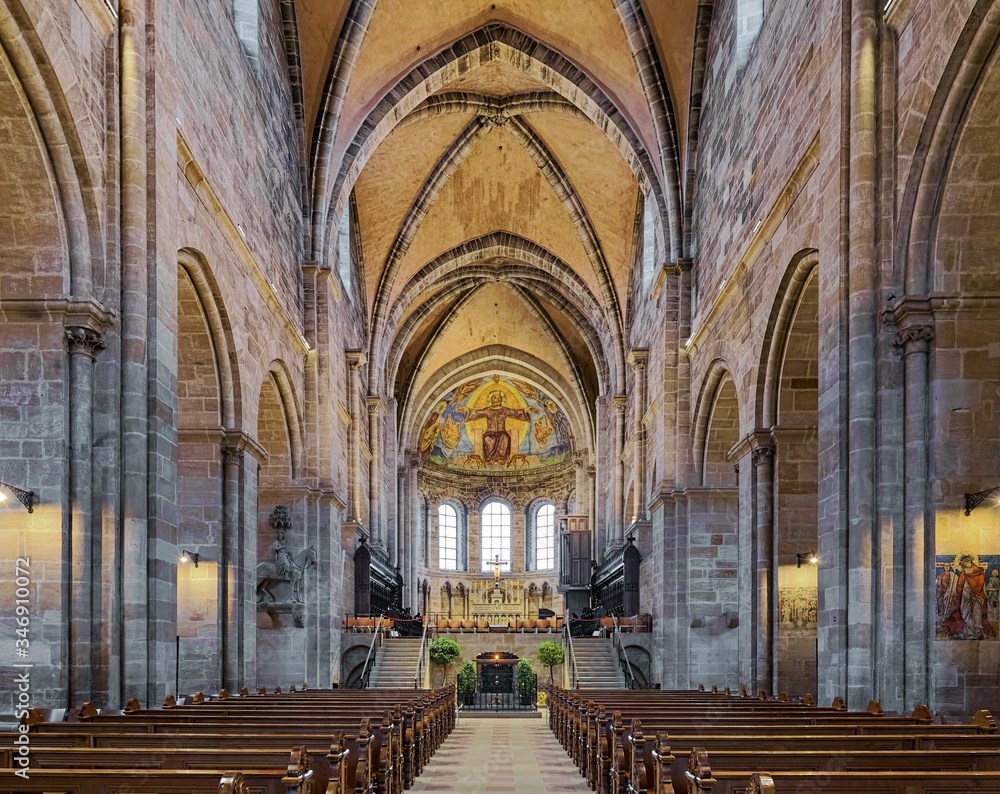 Bamberg, Germany. Interior of Bamberg Cathedral, view on eastern choir. The Cathedral Church of St. Peter and St. George was founded in 1002. The current building was built in the 13th century.