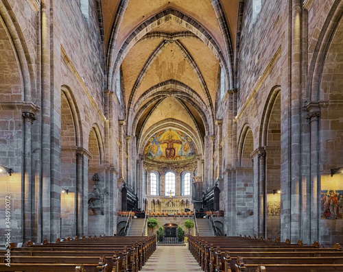 Obraz na płótnie Bamberg, Germany. Interior of Bamberg Cathedral, view on eastern choir. The Cathedral Church of St. Peter and St. George was founded in 1002. The current building was built in the 13th century. w salonie