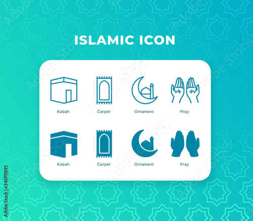islamic icon set collection package with dual tone style for ramadan kareem.