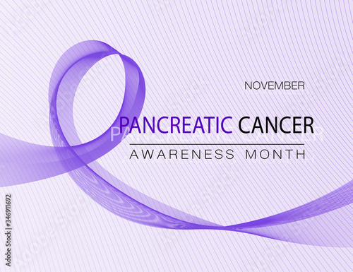 Pancreatic Cancer Awareness Realistic Ribbon. Poster with purple or violet ribbon.