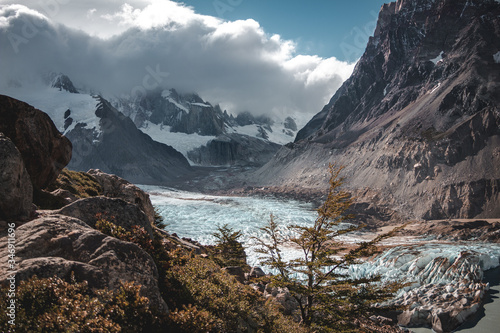 blue glacier and mountains in patagonia