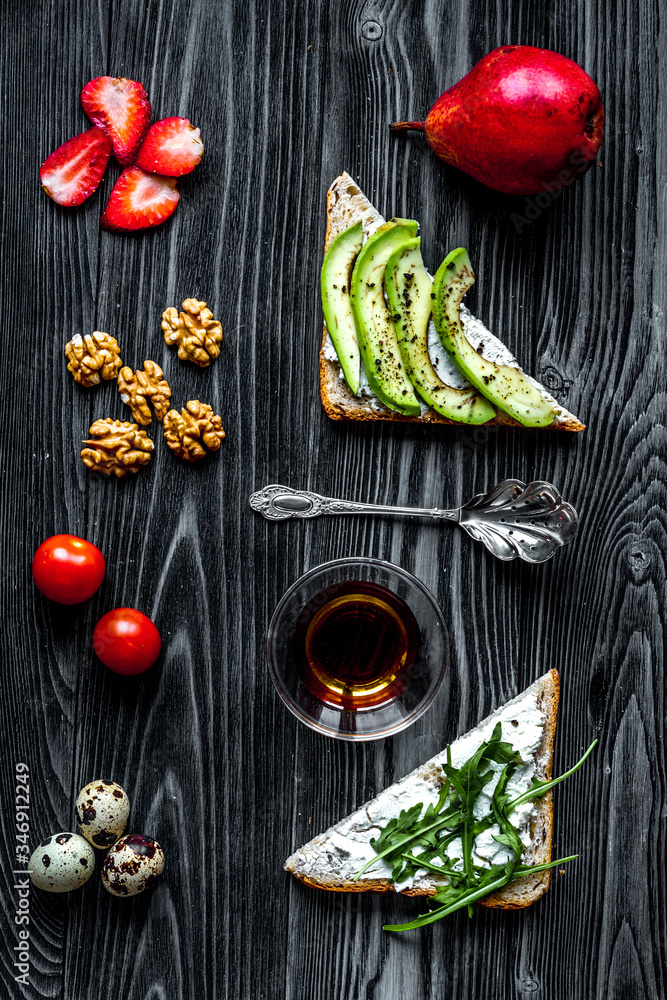 sandwiches set on dark table background top view sandwiches set on dark table background top view