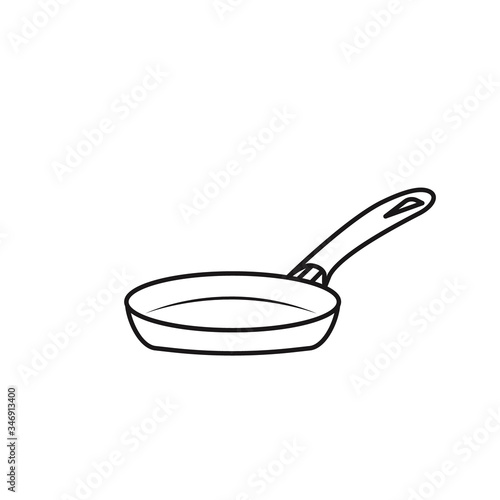 Frying pan hand drawn outline doodle icon. Vector