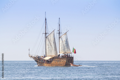 Wooden pleasure ship in a ocean