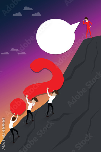 Flat design of the leadership concept,The bad leader force his worker to walk up the hill,vector illustration photo