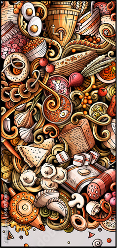 Russian food hand drawn doodle banner. Cartoon detailed flyer.