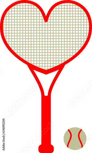 Heart-shaped tennis racket with ball