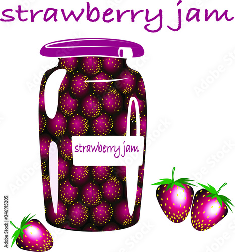 Strawberry jam in a jar.