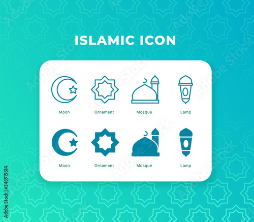 islamic icon set collection package with dual tone style for ramadan kareem.