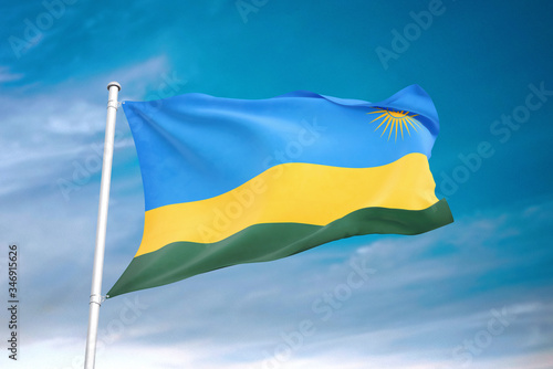 Rwanda flag waving sky background 3D illustration photo