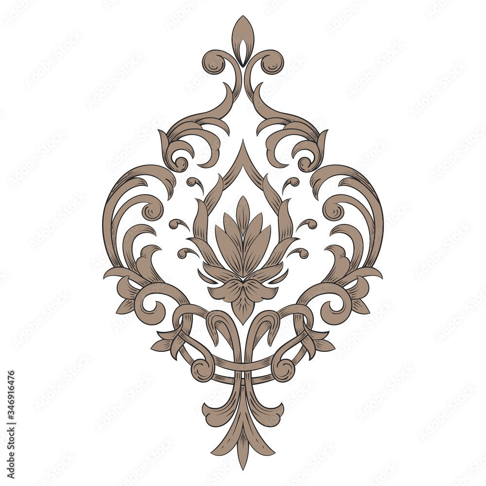Vector damask element. Isolated damask central illistration. Classical luxury old fashioned damask ornament, royal victorian texture for wallpapers, textile, wrapping Vector damask element. Isolated damask central illistration. Classical luxury old fashioned damask ornament, royal victorian texture for wallpapers, textile, wrapping