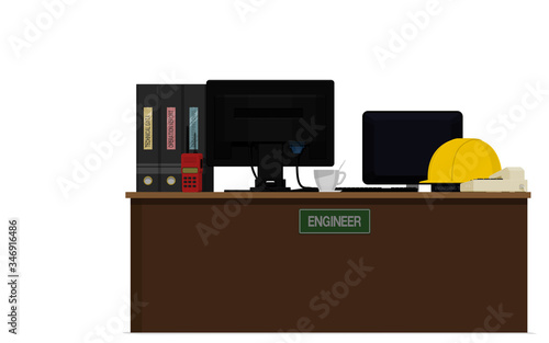 Isolate engineer's desk on white background