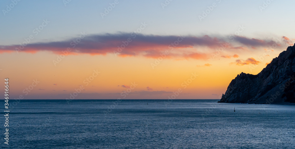 sunset on the rocks, punta mesco, cinque terre, monterosso al mare, liguria, italy