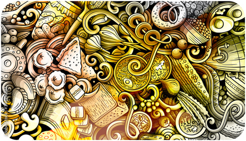 Russian food hand drawn doodle banner. Cartoon detailed flyer.
