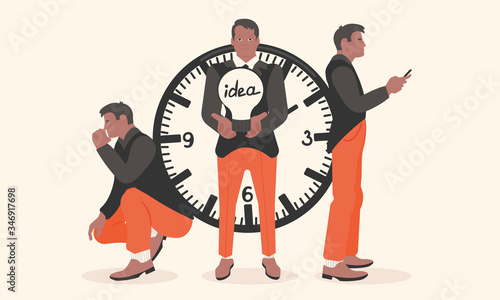 Office worker man working overtime at deadline.Flat illustration.