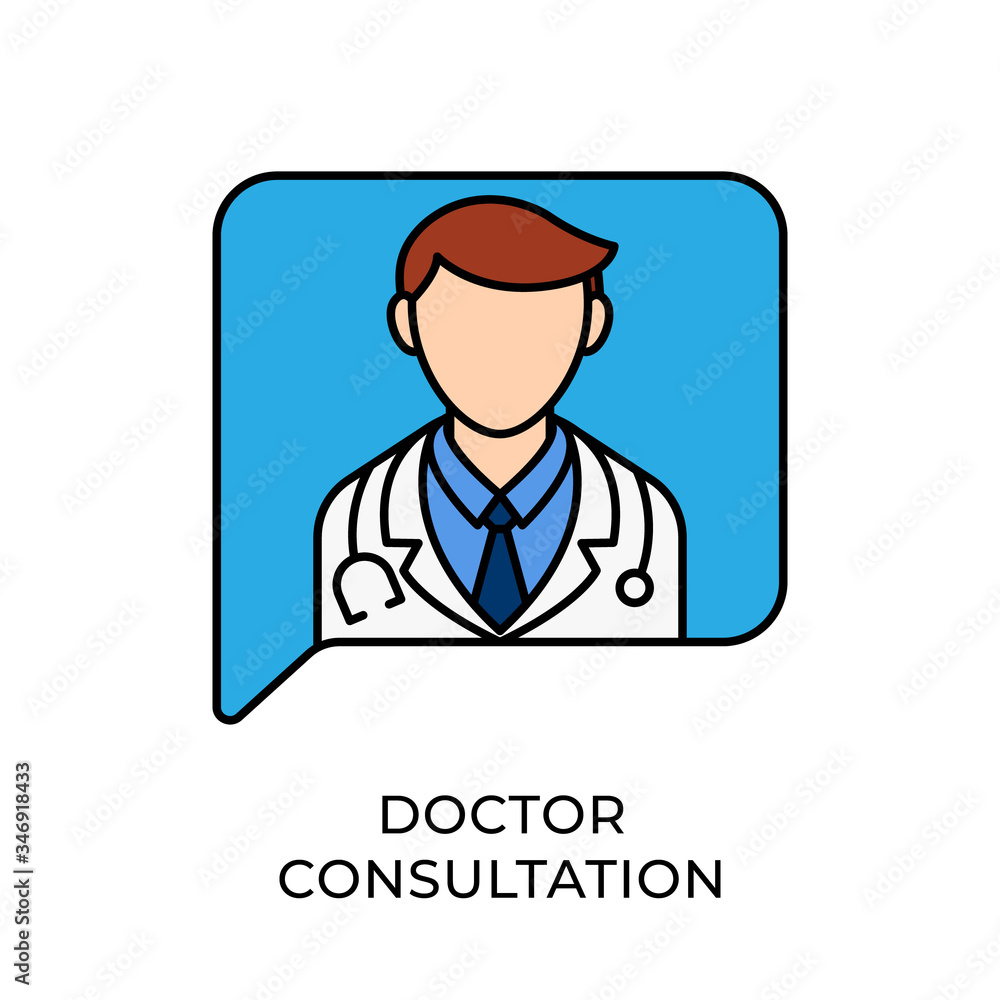 Doctor icon vector illustration. Doctor Consultation icon vector. Doctor icon design isolated on white background. Doctor vector icon flat design for website, logo, sign, symbol, app, UI.