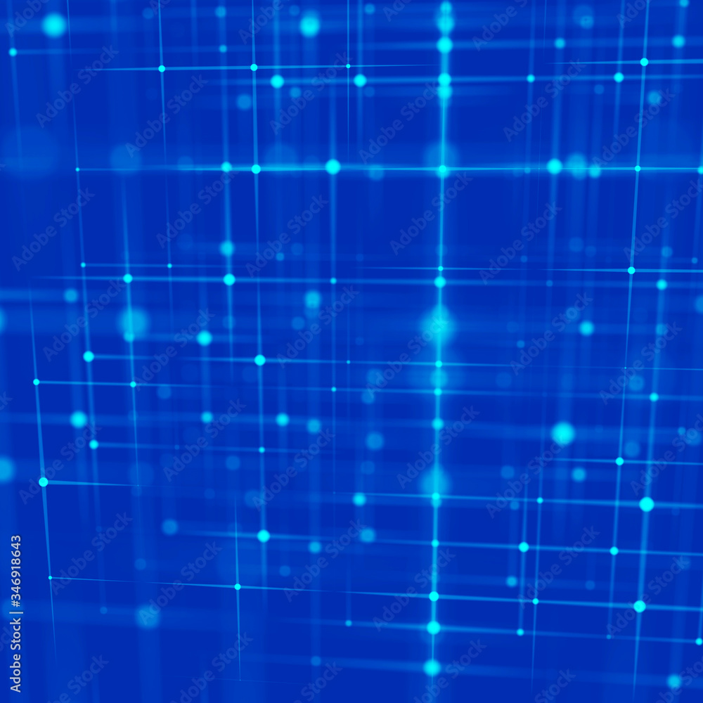 Blockchain technology concept. Big data visualization. 3D blue illustration. Distributed register technology.