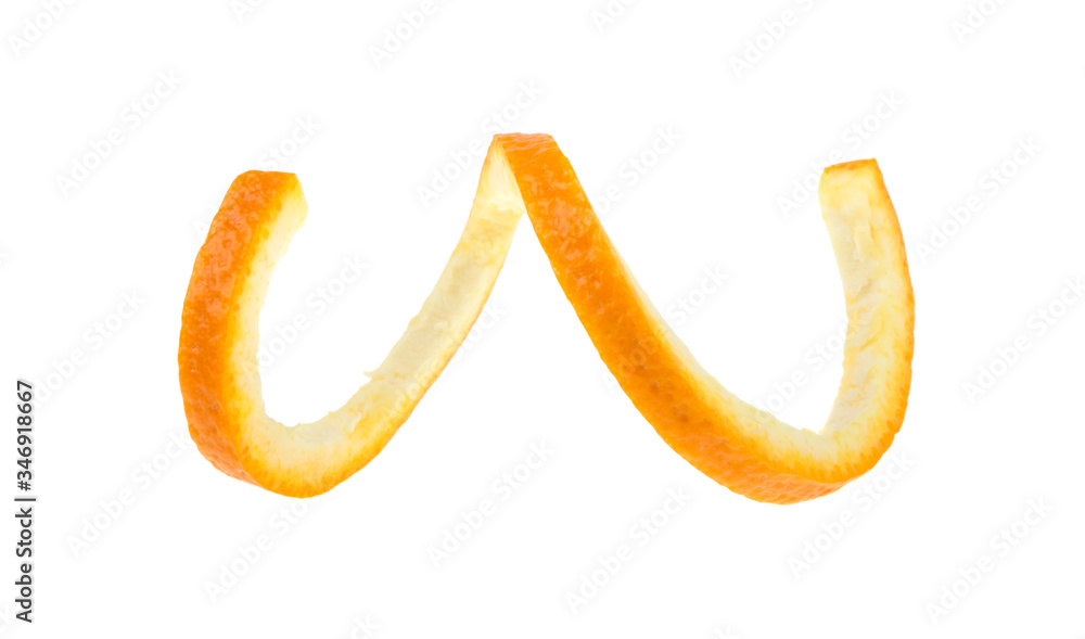 Orange zest, spiral on a white background, isolated. Orange zest, spiral on a white background, isolated.