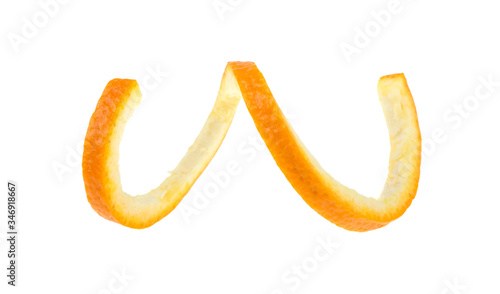 Orange zest, spiral on a white background, isolated.