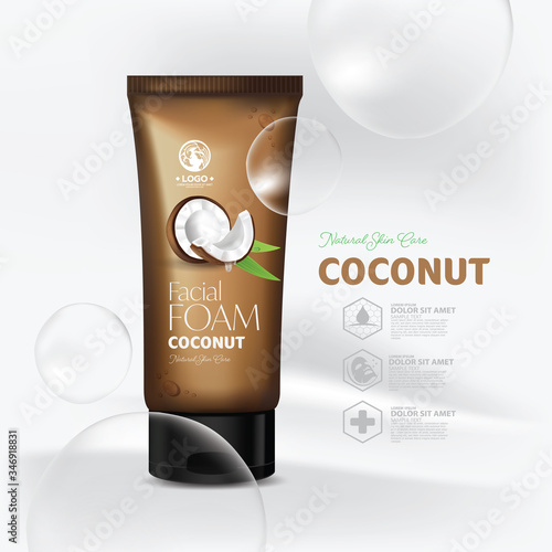 Coconut Oil Moisture Essence Skin Care Cosmetic composition for poster, banner, label, sticker Design vector illustration