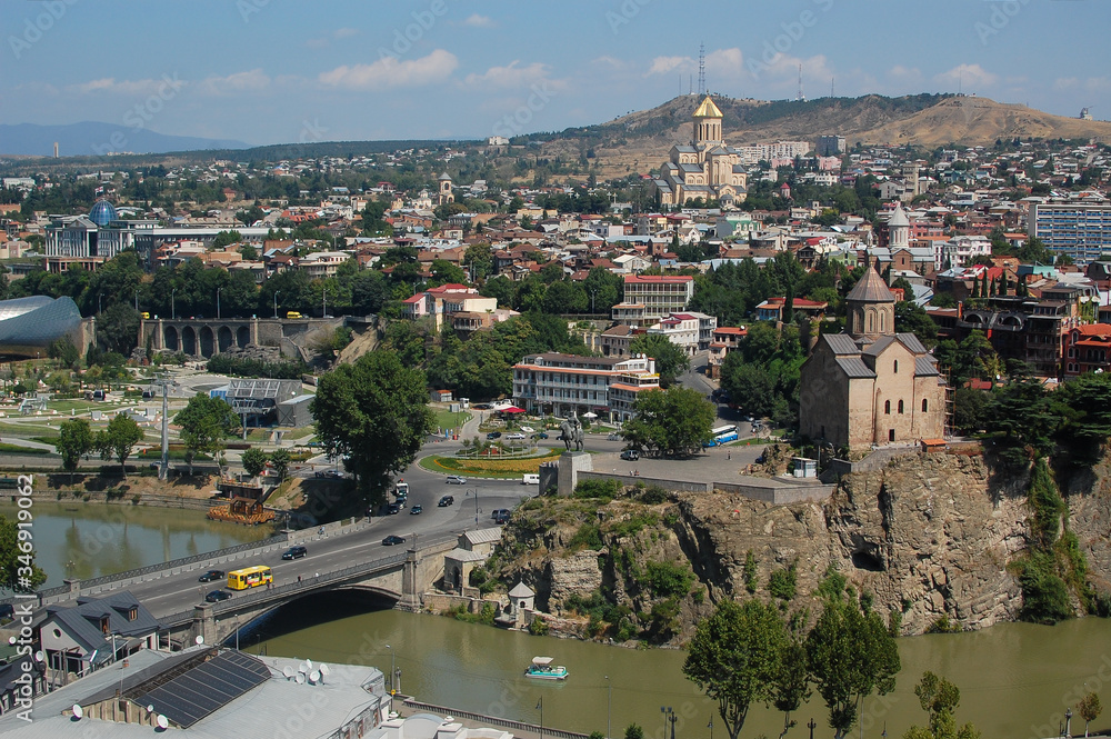 Tbilisi city center aerial view from Narikala Fortress, Georgia