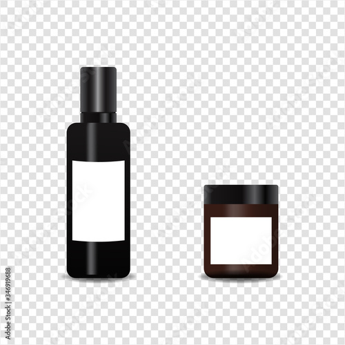 Realistic bottle cosmetic product mockup set. Vector mockup isolated on transparent background.