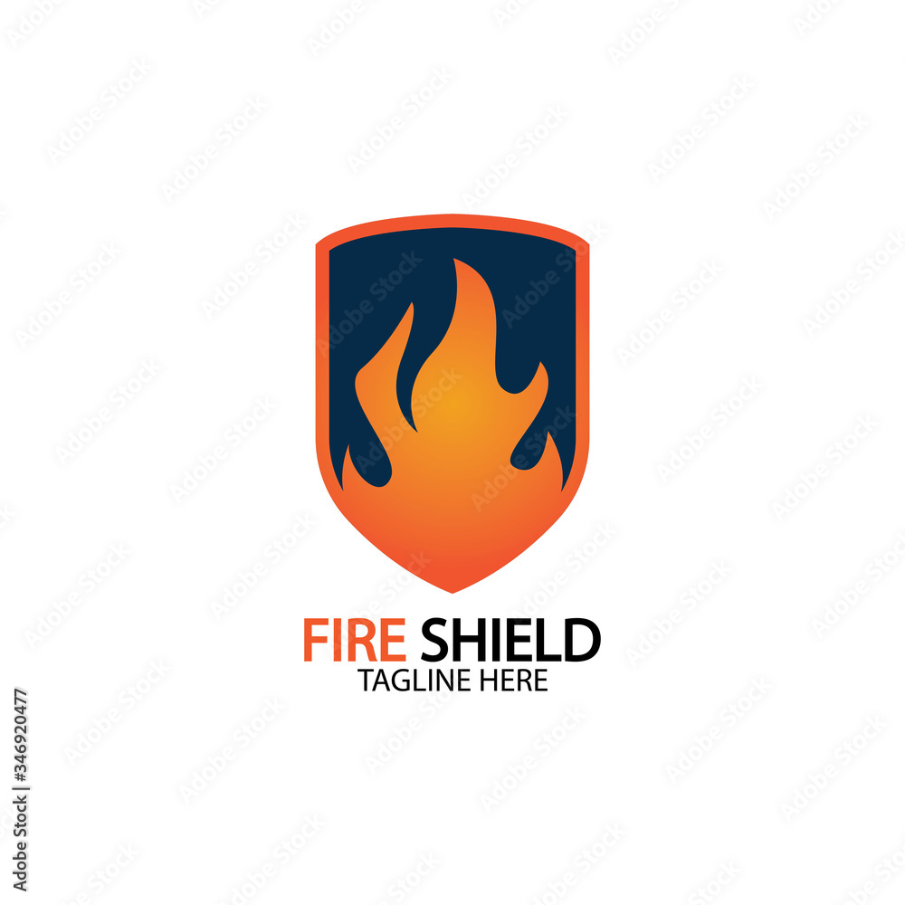 Fire shield logo design element. Fire warning sign shield. Fire flame vector illustration Fire shield logo design element. Fire warning sign shield. Fire flame vector illustration