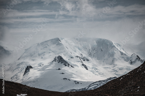 snow mountain peak glacier with clouds