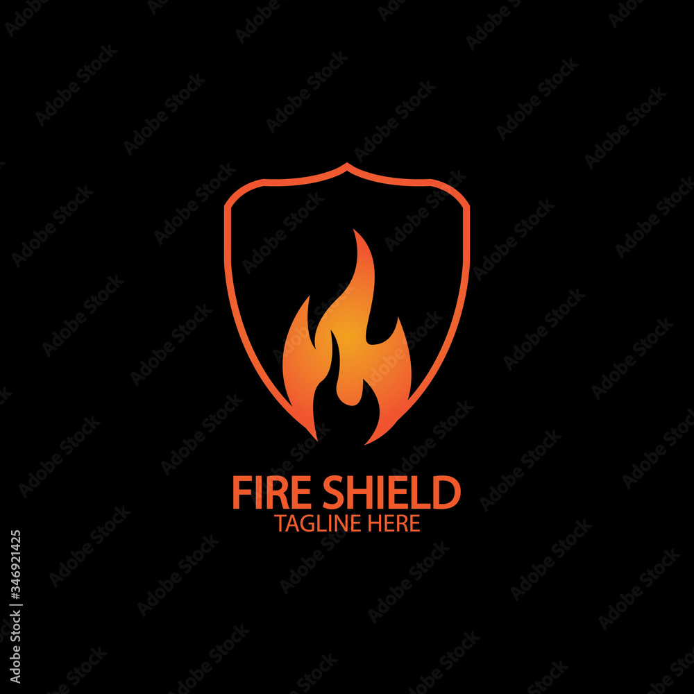 Fire shield logo design element. Fire warning sign shield. Fire flame vector illustration Fire shield logo design element. Fire warning sign shield. Fire flame vector illustration