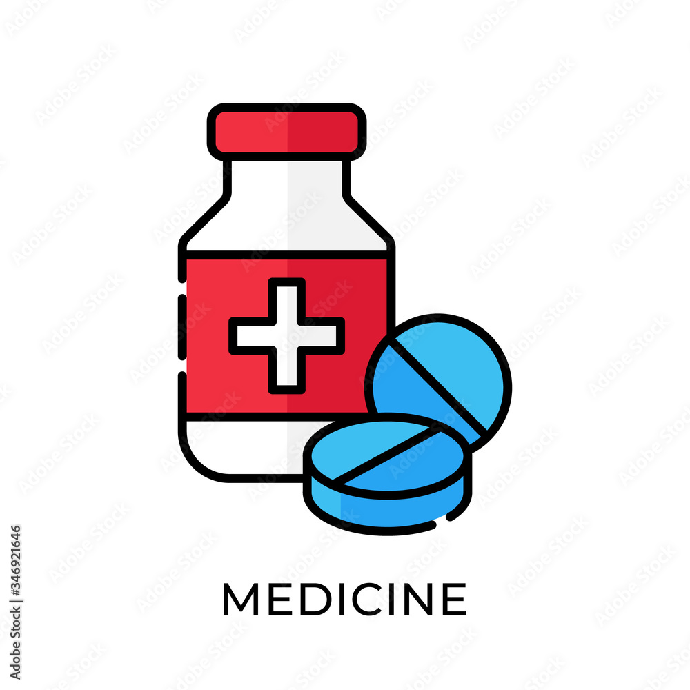 Obraz premium Medicine icon vector illustration. Medicine vector illustration template. Medicine icon design isolated on white background. Medicine vector icon flat design for website, logo, sign, symbol, app, UI.