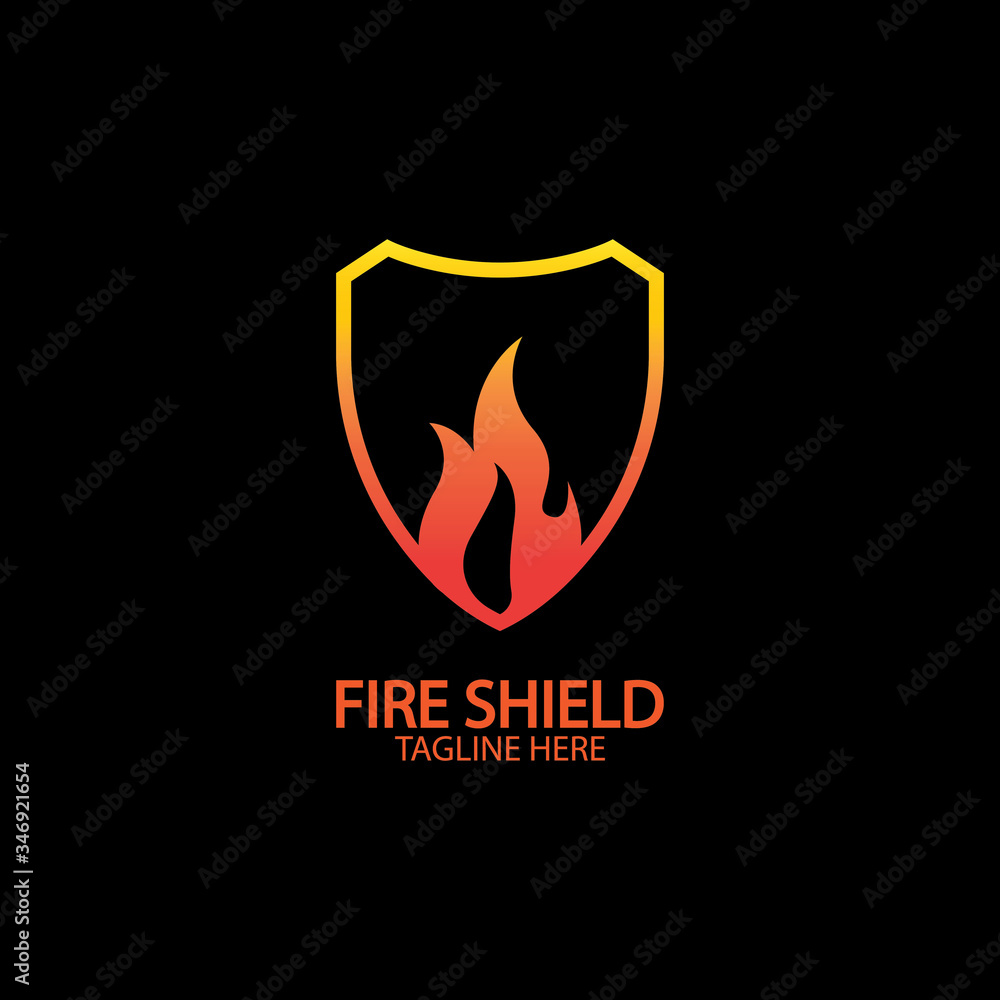 Fire shield logo design element. Fire warning sign shield. Fire flame vector illustration