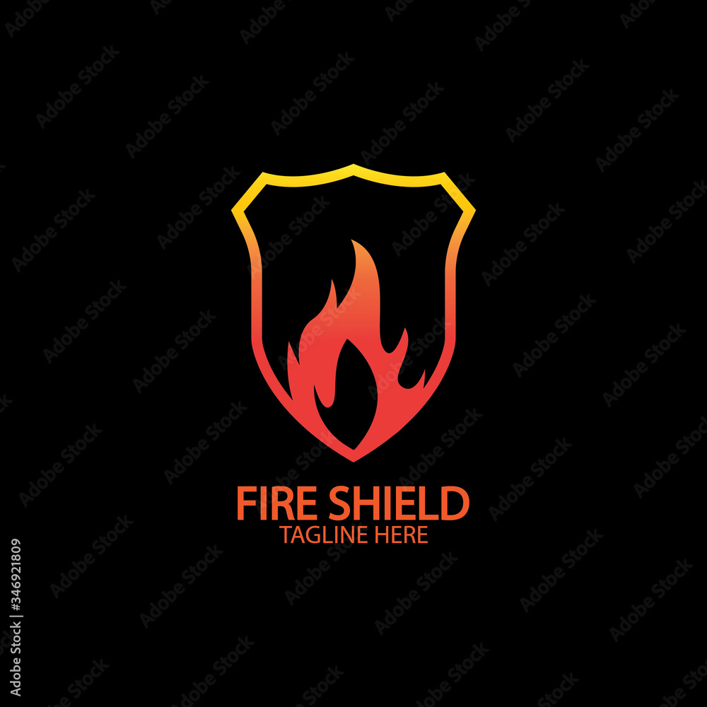 Fire shield logo design element. Fire warning sign shield. Fire flame vector illustration Fire shield logo design element. Fire warning sign shield. Fire flame vector illustration