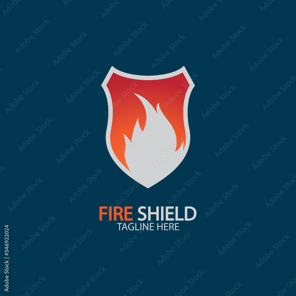 Fire shield logo design element. Fire warning sign shield. Fire flame vector illustration Fire shield logo design element. Fire warning sign shield. Fire flame vector illustration
