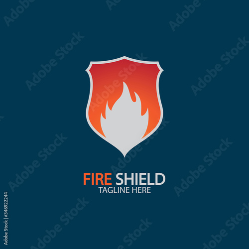 Fire shield logo design element. Fire warning sign shield. Fire flame vector illustration