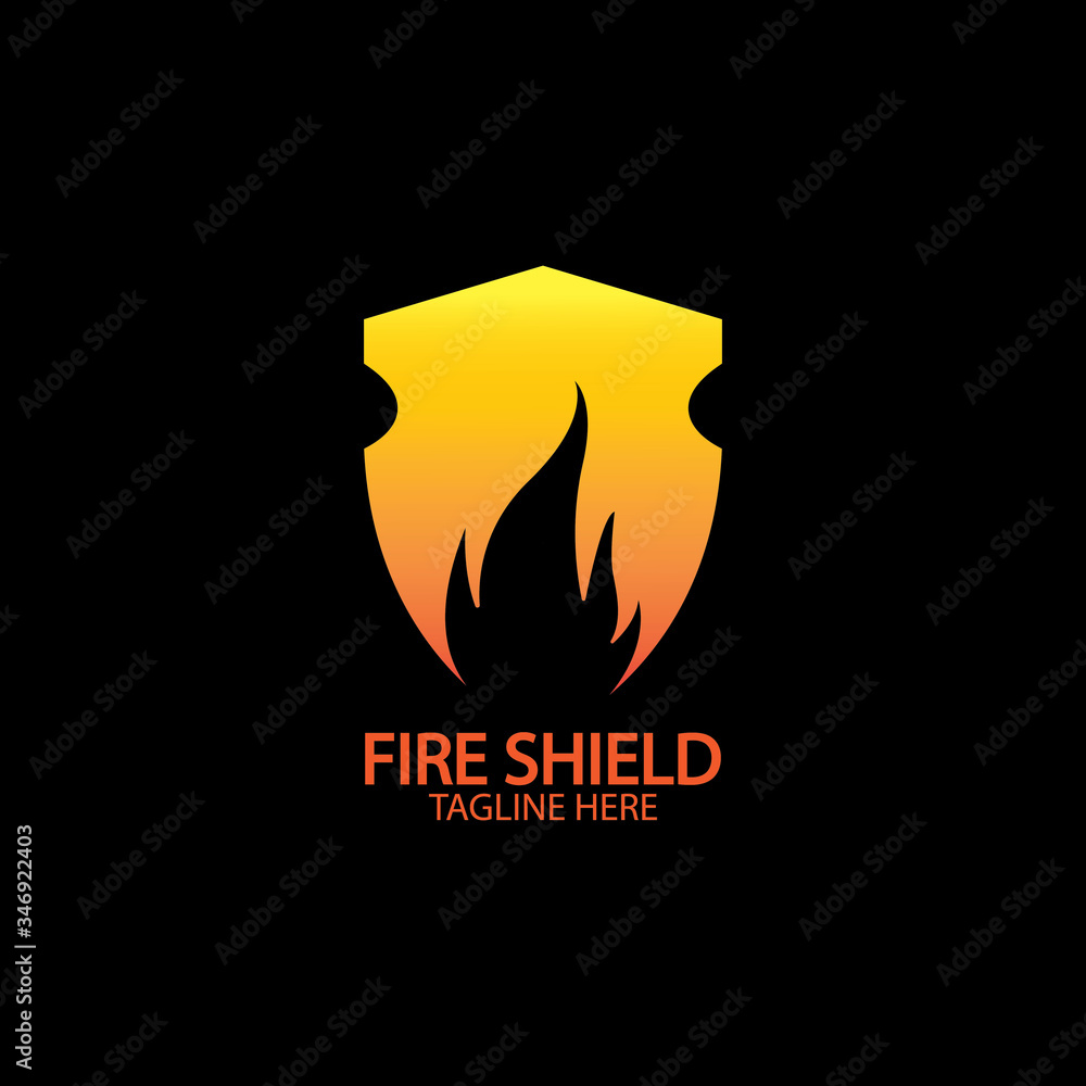 Fire shield logo design element. Fire warning sign shield. Fire flame vector illustration Fire shield logo design element. Fire warning sign shield. Fire flame vector illustration