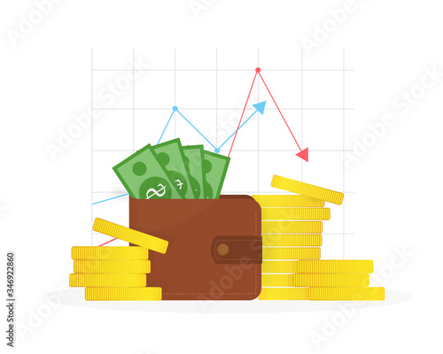 Icon with investment for banner design. Diagram, graph growth. con for banner design. Stock vector. Diagram, graph growth.