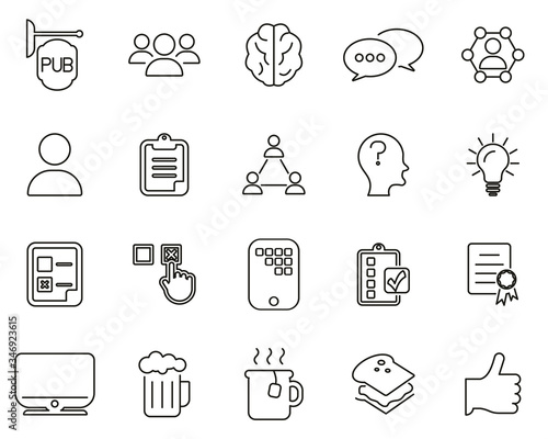 Pub Quiz Or Bar Quiz Icons Black & White Thin Line Set Big