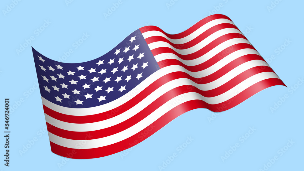 Fototapeta premium Waving America Flag Vector Isolated on blue Background