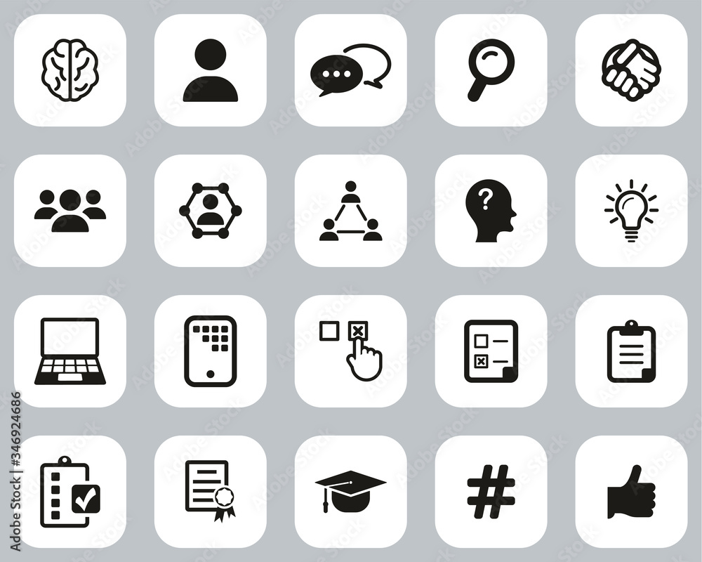 Quiz Or Pop Quiz Icons Black & White Flat Design Set Big Quiz Or Pop Quiz Icons Black & White Flat Design Set Big
