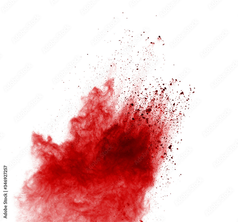 Red powder explosion on white background. Colored cloud. Colorful dust explode. Paint Holi. Red powder explosion on white background. Colored cloud. Colorful dust explode. Paint Holi.