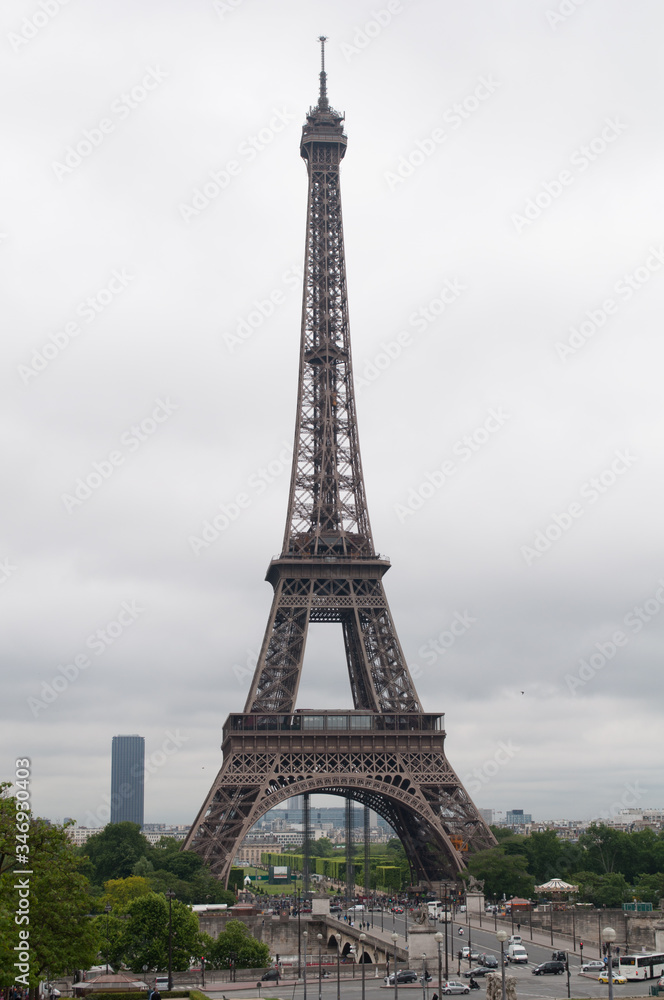 Cloudy day at the Eiffel Tower in Paris