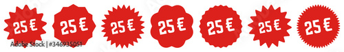 25 Price Tag Red | 25 Euro | Special Offer Icon | Sale Sticker | Deal Label | Variations